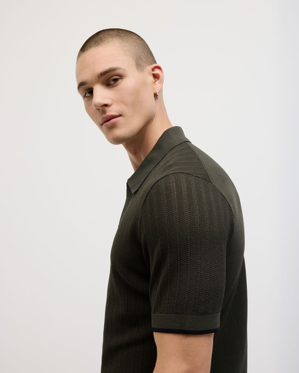Anderson Stripe Texture Knit Polo, Dark Khaki, hi-res
